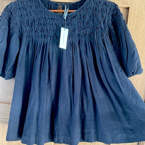 NWT Anthropologie The Liza Puff-Sleeve Smocked Linen Top - Picture 4 of 11